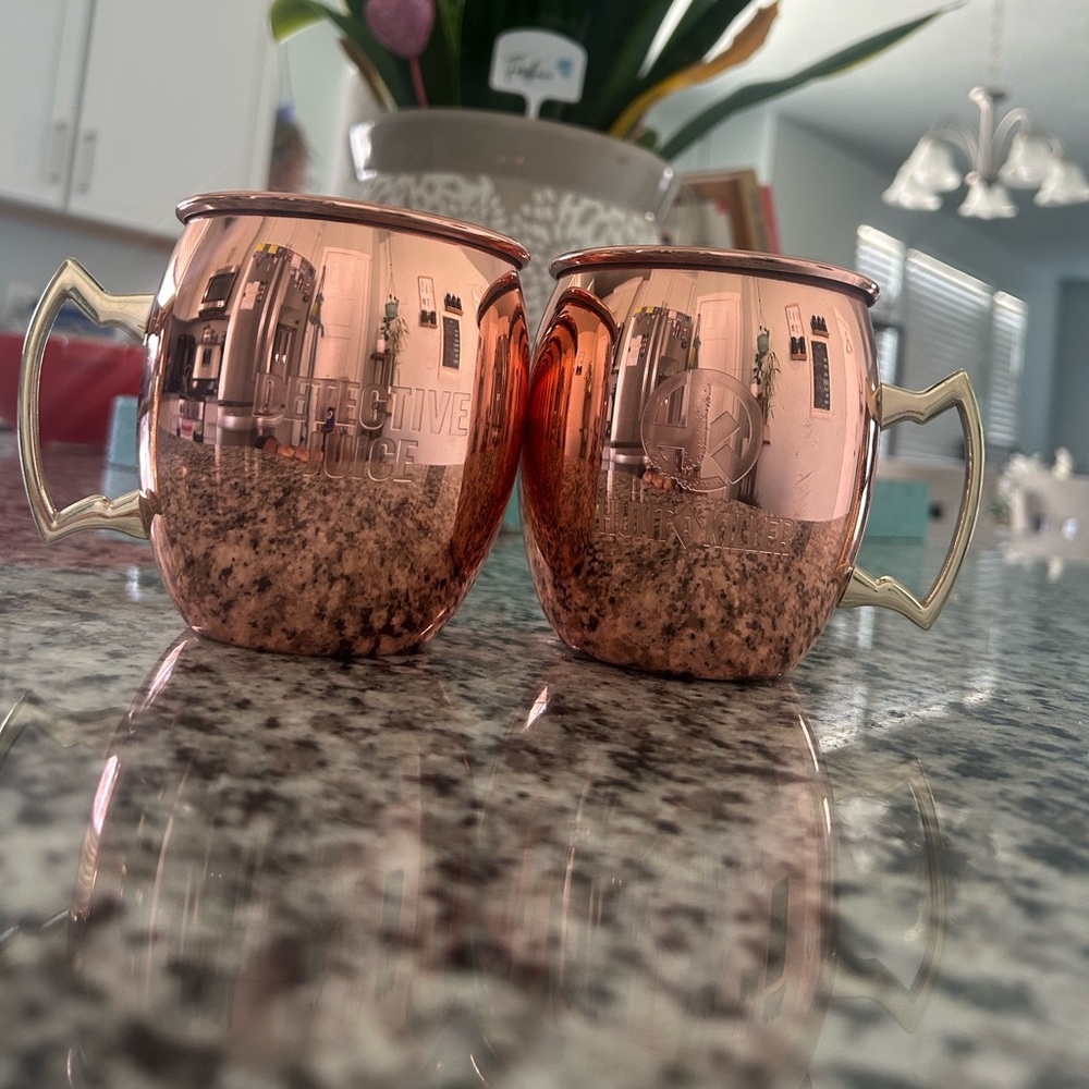 Copper Moscow Mule Mugs Set of 2. Hunt A Killer Exclusive “Detective Juice “